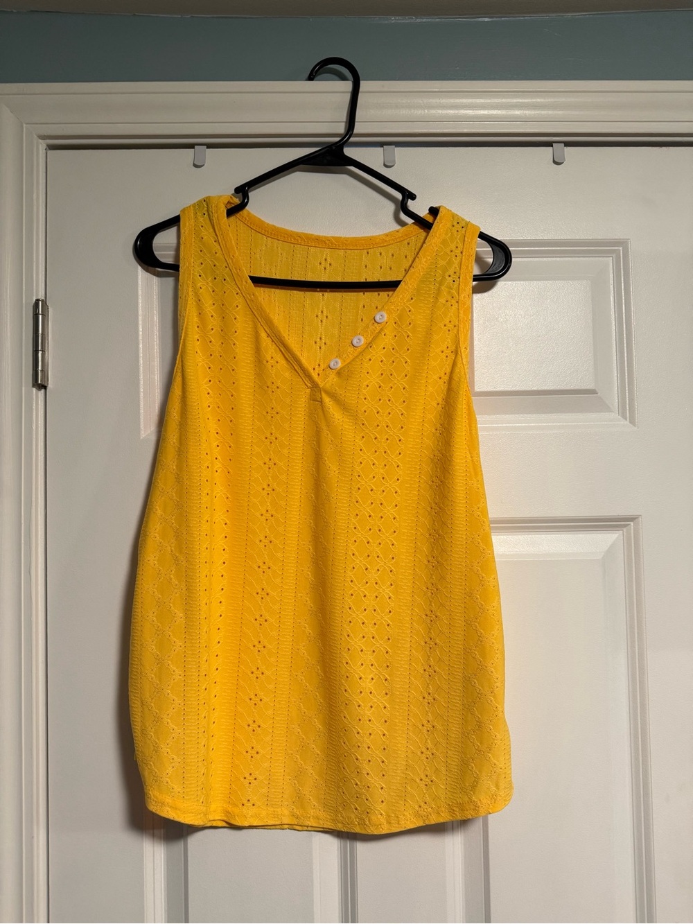 10 Items for $20: SHEIN Yellow Eyelet Knit Tank Top with V-Notch and Buttons